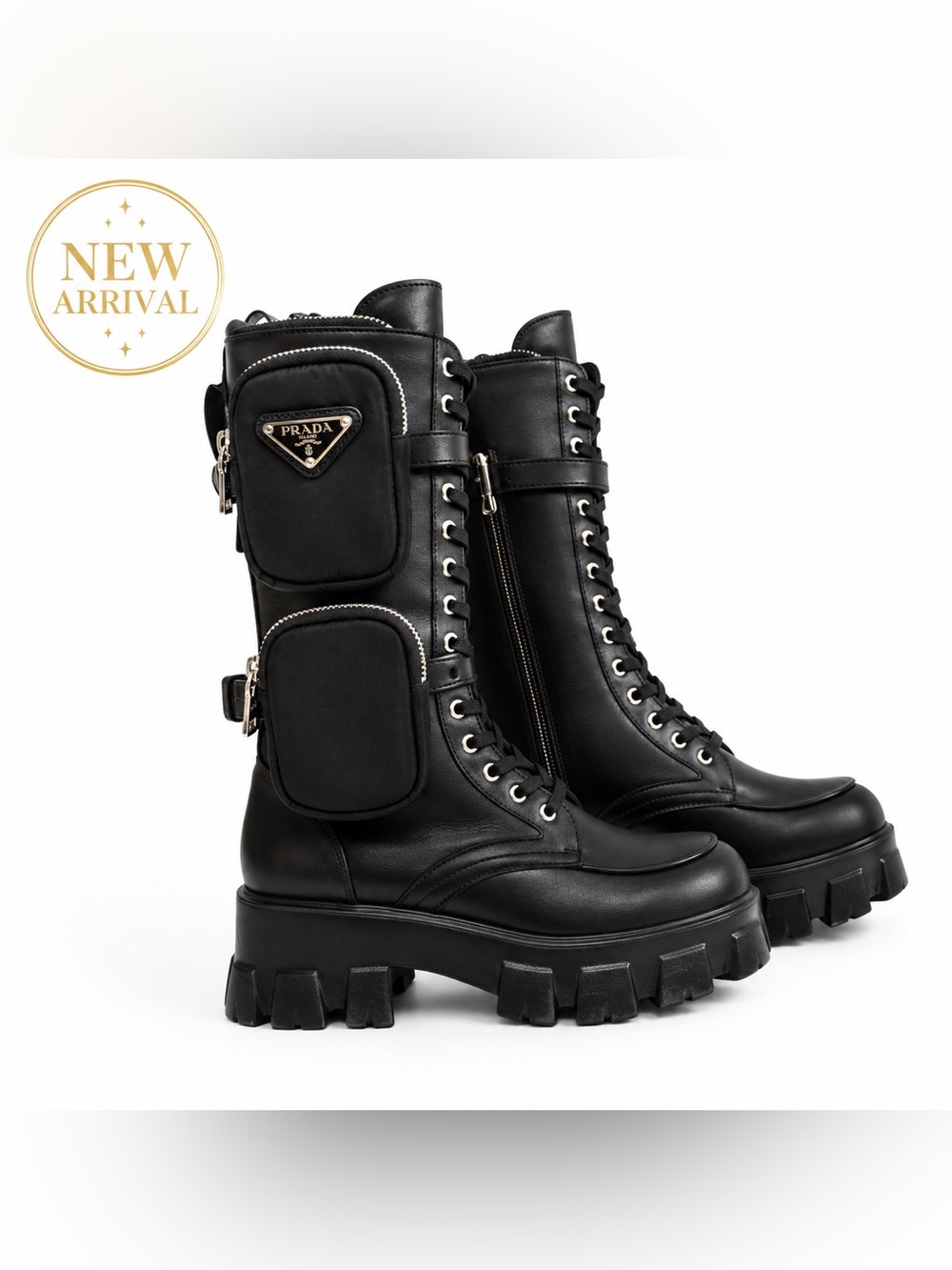 🖤 Women’s Black Combat Boots with Utility Pouches 🖤